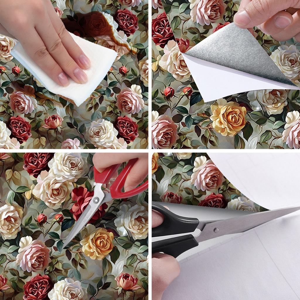 Premium Self-adhesive Wallpaper Flower Retro Pattern Wardrobe Cabinet Door Renovation Wallpaper Renovation Waterproof Furniture Sticker