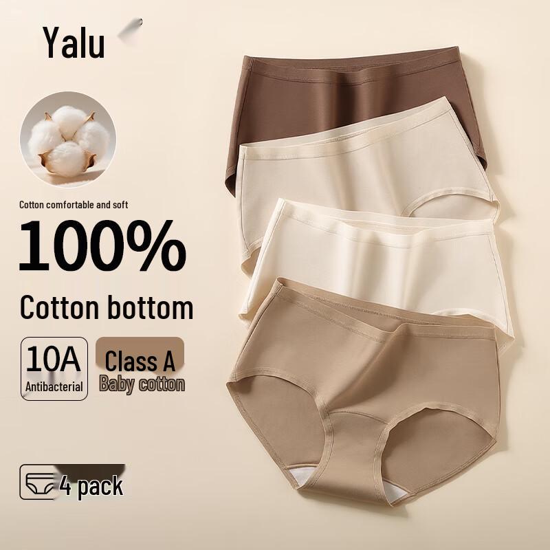 

Yalu Women s 4-Pack Cotton Mid-Waist Antibacterial Briefs L (100-120 jin)