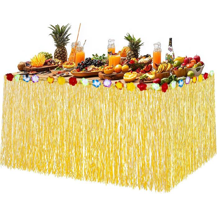 9FT x 29 Table Grass Skirts - Hawaiian Tropical Party Decorations Desk Skirt Table Decorations For Party Plastic Fringe Grass Table Skirt For Jungle