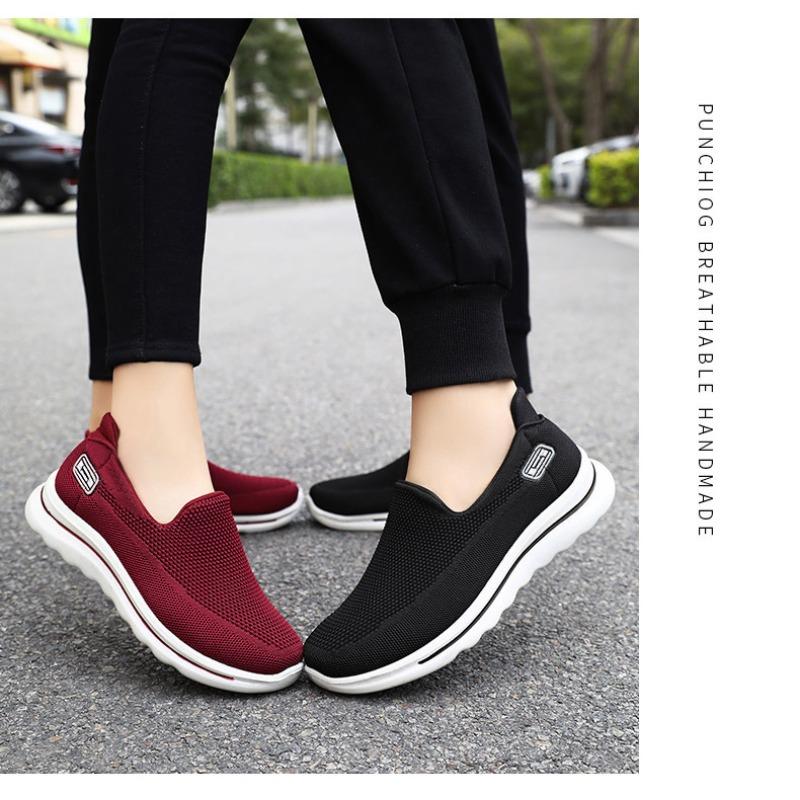 Women's Shoes Spring Middle-aged Elderly Mom Shoes, Slip-on Flat Elderly Shoes, Comfort Soft Sole Fly Knit Upper Brand Women Footwear