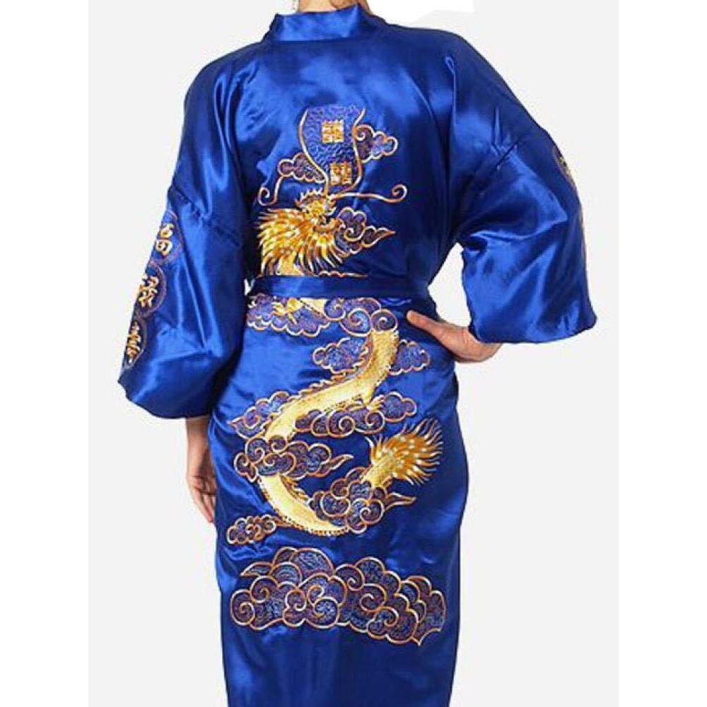 GMXIA Men's Tang Suit Bathrobe with Black Embroidery Pajama