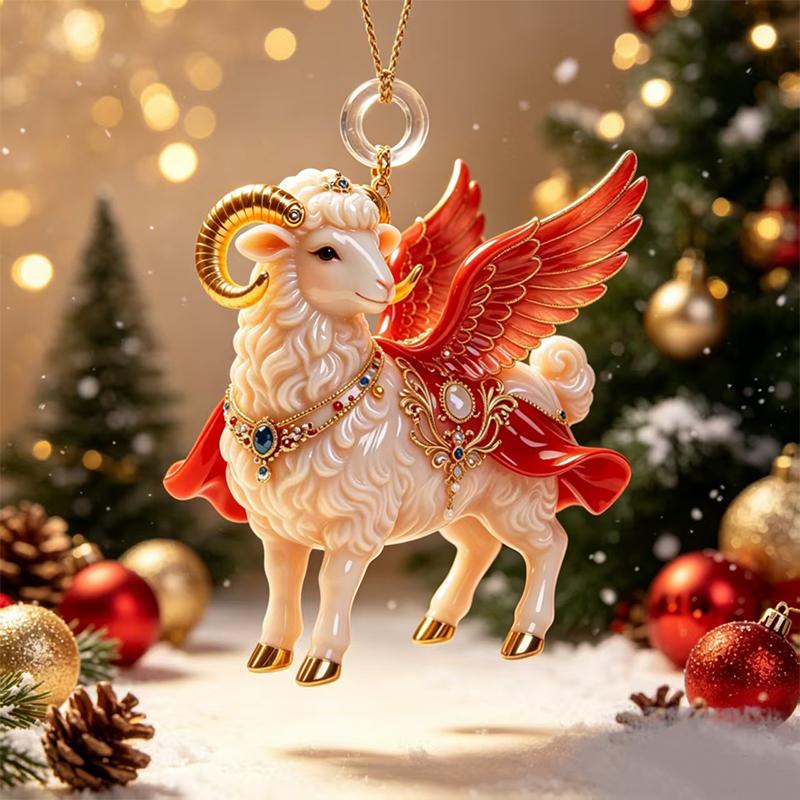 Cute Flat Acrylic Christmas Sheep Ornament Hanging Lamb Pendant for Xmas Tree Office Desk Holiday Party Decor