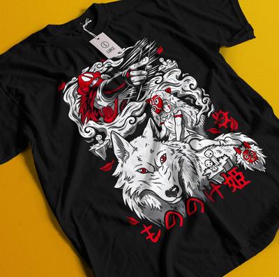Prinzessin Mononoke T-Shirt Hayao Miyazaki Studio Ghibli Geschenk Schwarzes Shirt Alle Größen