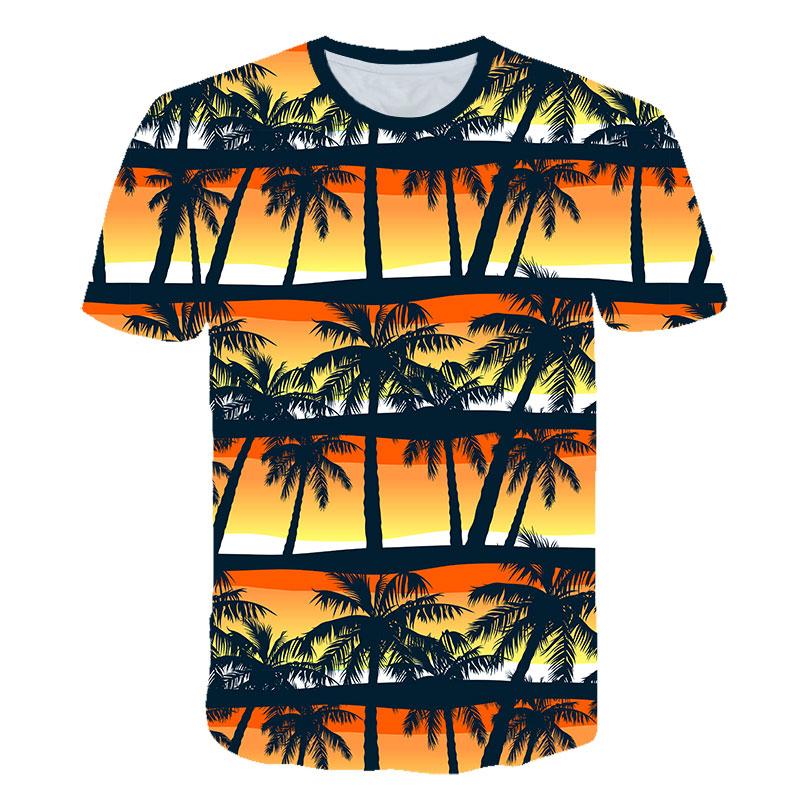 Nuevas camisetas de verano con estampado de palmeras para hombre, camisetas casuales con estampado de paisajes naturales, camisetas con estampado 3D de manga corta.