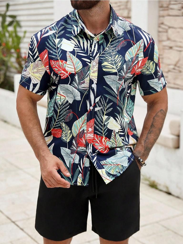 Sommer Strand 2-teiliges Hemd Set Herren Lässig Tropischer Print Kurzarmhemd Und Shorts Set Tropisches Hemd Herren Urlaubs Sets