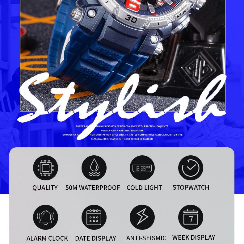 SMAEL Dual Display Electronic Watch Teen Student Waterproof Sports Watch Glow-in-the-dark Alarm Clock