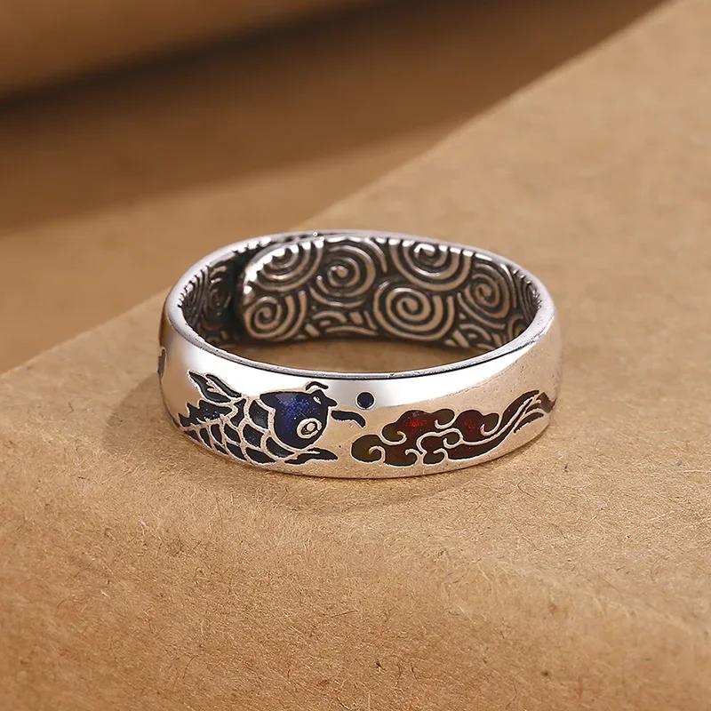 Fashion Carp Auspicious Cloud Rings for Women Retro Silver Color Koi Open Index Finger Ring Punk Student Jewelry Accessories