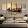 5 Panels Bootschiff Bilder Leinwandmalerei Meereslandschaft Poster und Drucke Wandkunst für Wohnzimmer Heimdekoration Ohne Rahmen