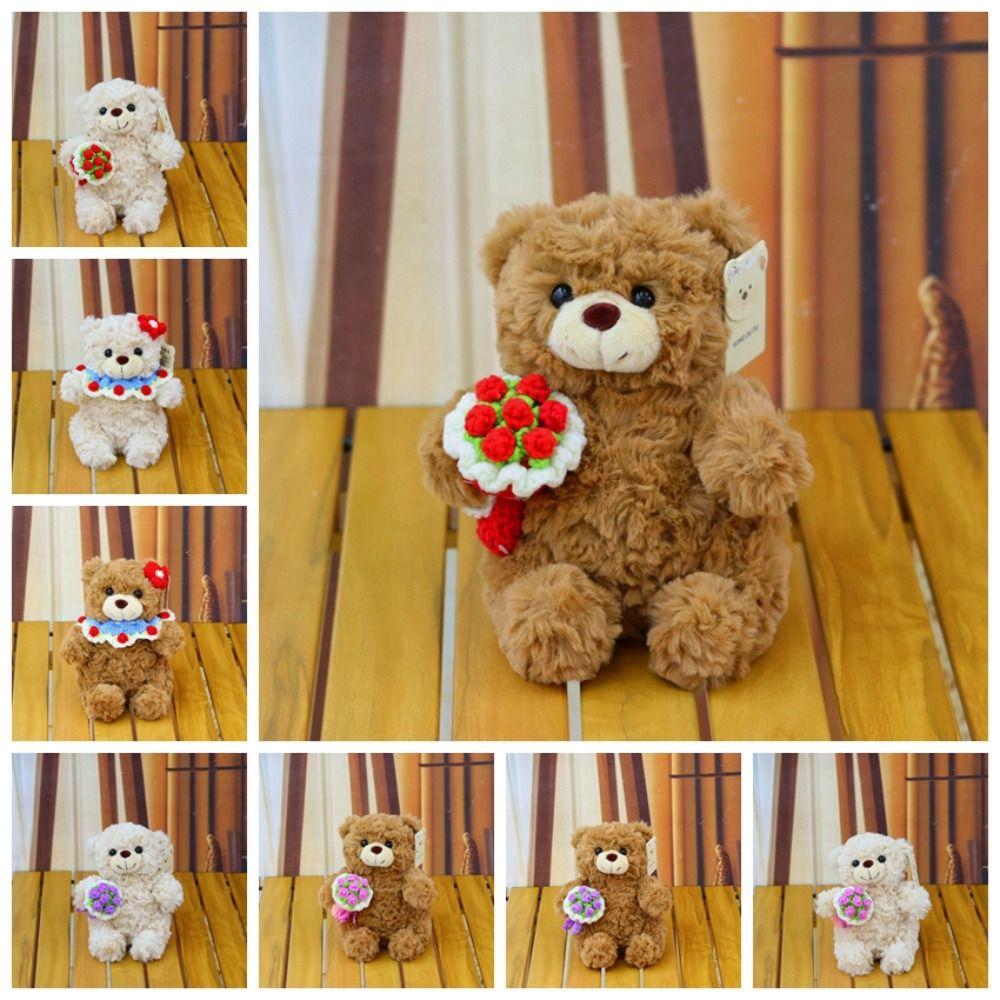 Romantic Bear Wear Rose Doll Woven Valentine's Day Ornament Gifts for Kids Rose Bear Doll Shop
