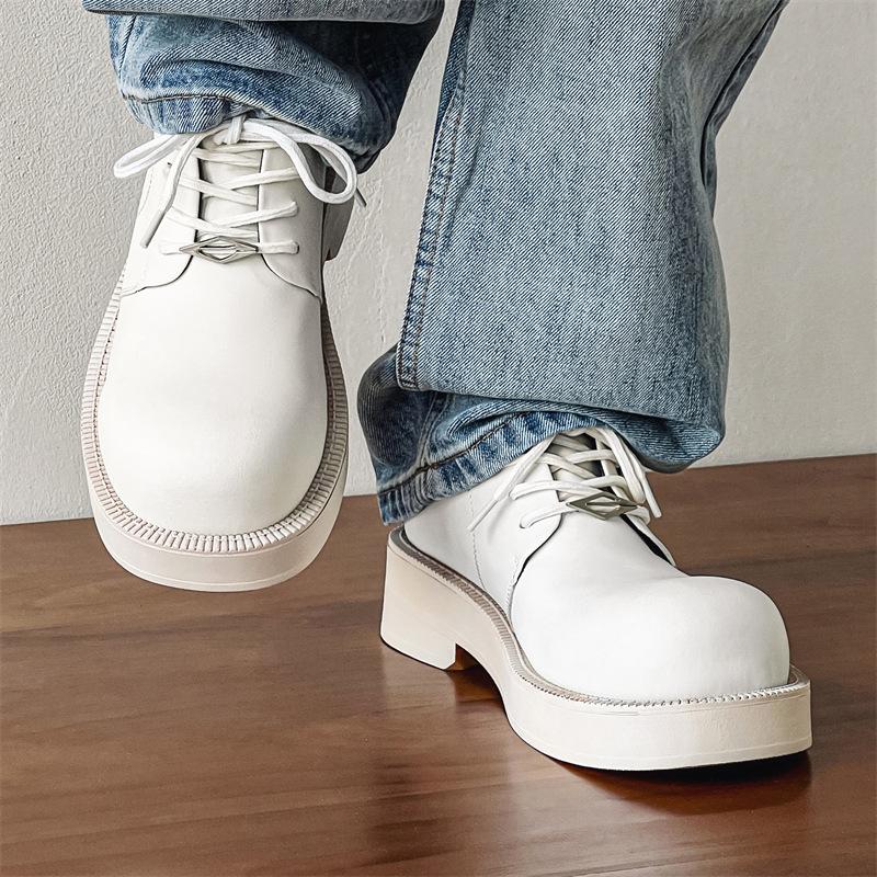 men fashion wedding party dress platform shoes lace-up genuine leather derby shoe white stylish sneakers gentleman footwear male