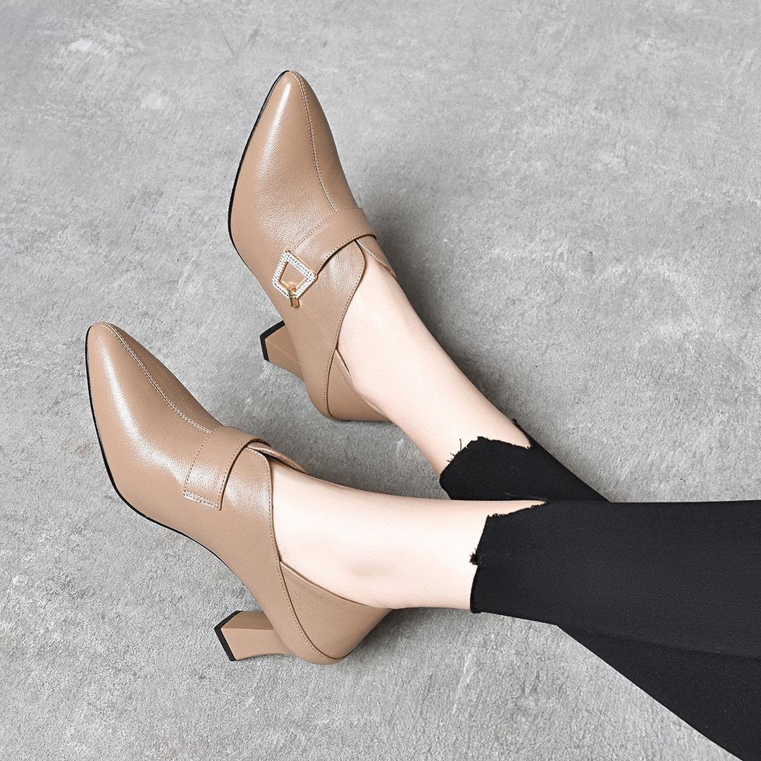 

тупой носок глубокий вырез туфли-лодочки женские весна новые первый слой коровьей кожи квадратная пряжка высокие каблуки одна обувь два способа носки туфли-лодочки кожаная обувь 40 абрикосовый