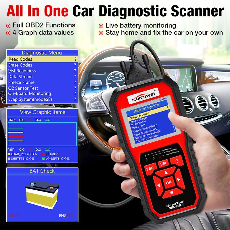 KONNWEI KW850 Car OBD2 Scanner Professional Auto Diagnostic Tools OBD 2 Engine System Check Code Reader DTC Lookup Pk Elm327