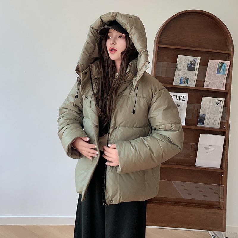 New Loose Hooded Cotton-padded Jacket Women's Extended Over-the-knee Bread Coat In Winter.