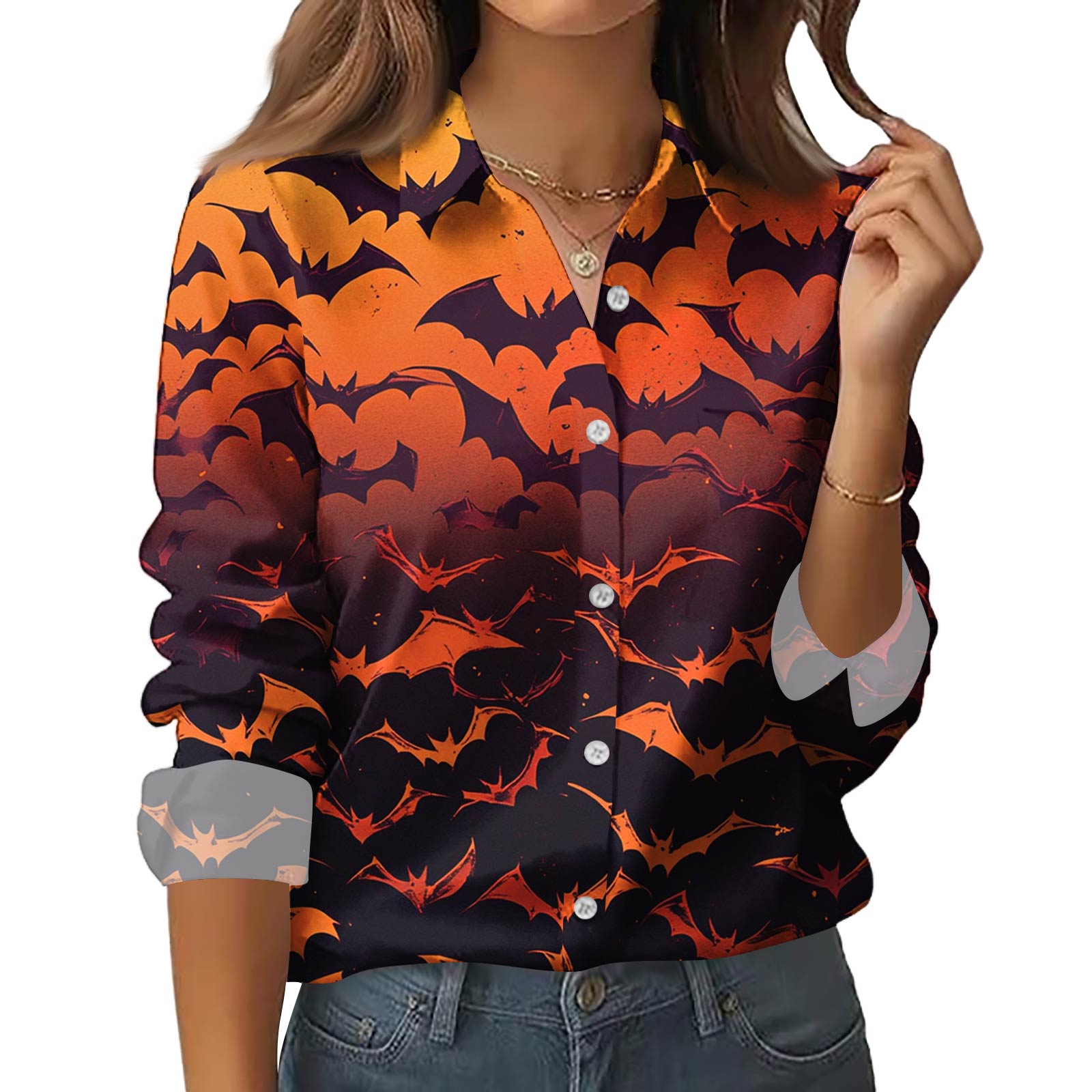 

Женская рубашка-блузка с принтом и пуговицами, длинный рукав, повседневный базовый рубашечный воротник, обычный топ L