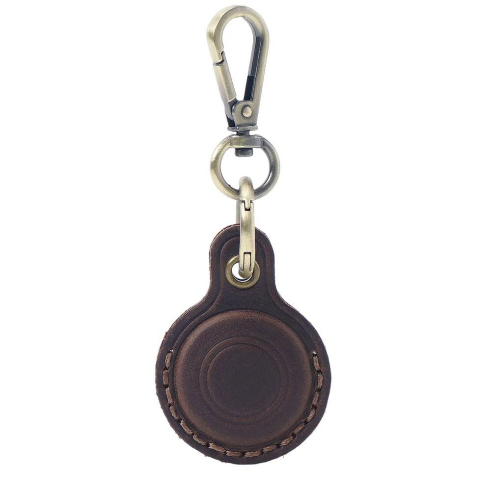 Retro Leather Leather Protective Case Protector KeyRing Keychain Locator Cover for Apple AirTag