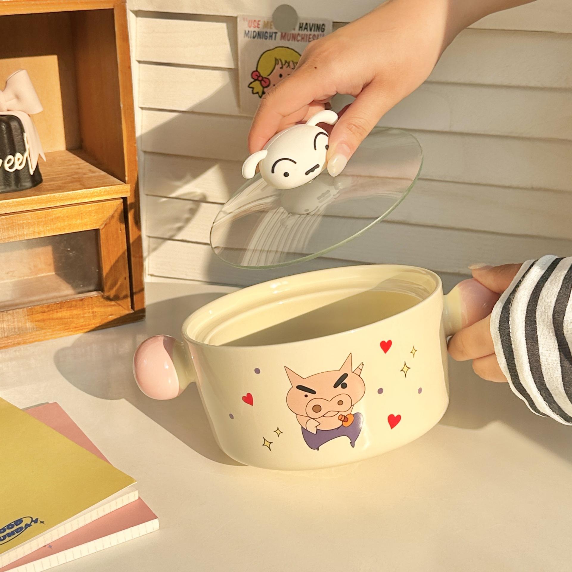 

High value cute crayon small new instant noodle bowl with lid large capacity binaural noodle bowl student dormitory play rice bowl soup bowl No specifications