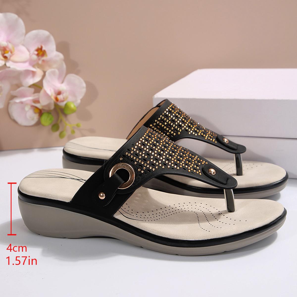 

Большого размера шлепанцы кэжуал с плоской подошвой и перемычкой, женские, 25 новых, внешнеторговые, с полым металлическим толстым основанием, елочкой, с открытым носком 36 чёрный