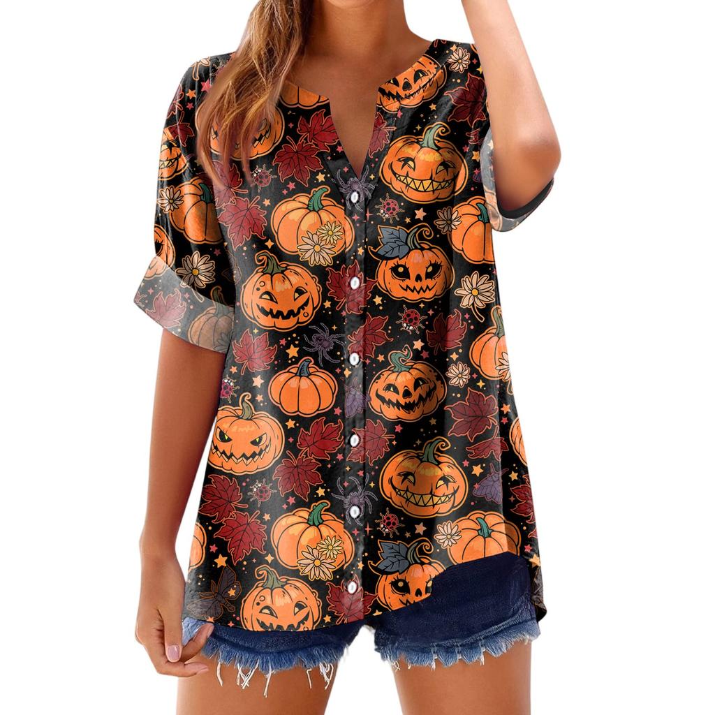 Women's Fashionable, Casual, Comfortable, Loose-Fitting Halloween Print Top