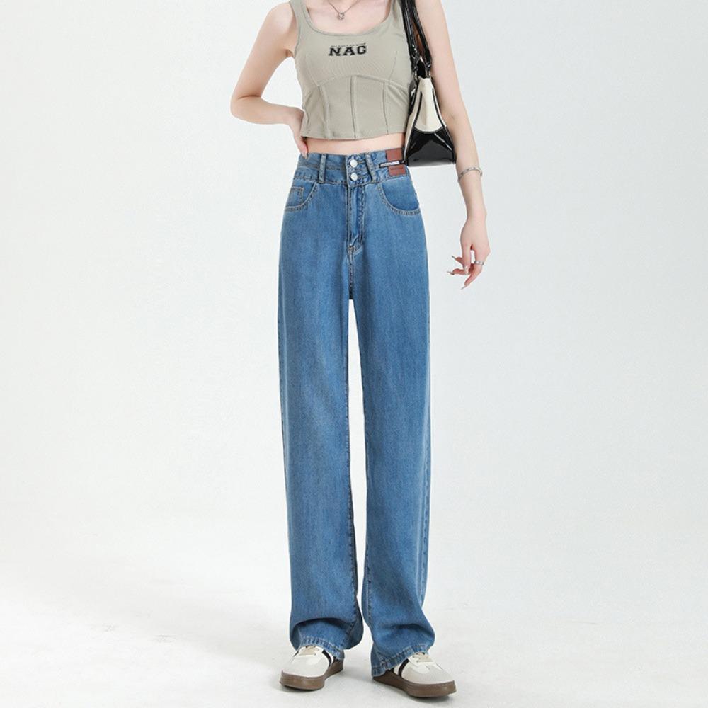 Commuter Korean Jeans Women's Spring and Autumn New Personalized High-waisted and Thin Drape Straight Mopping Wide-leg Pants