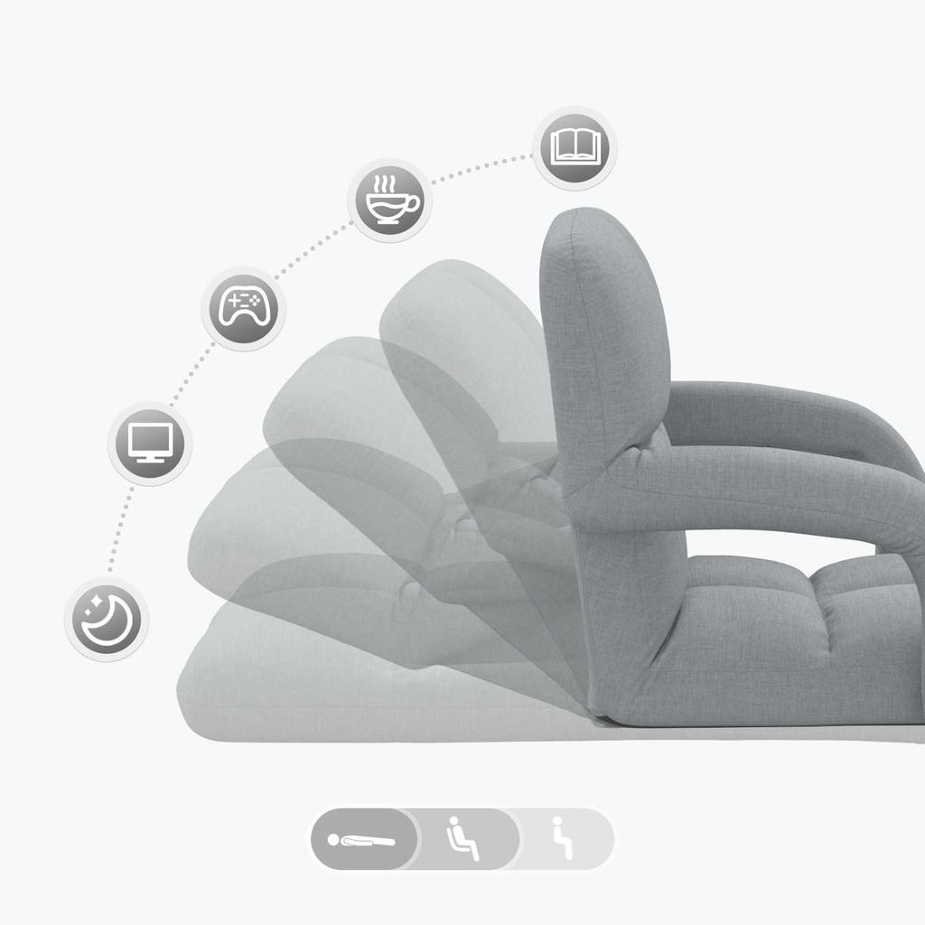 Adjustable Floor Chair with Armrests 5 Position Adjustable Backrest Fabric