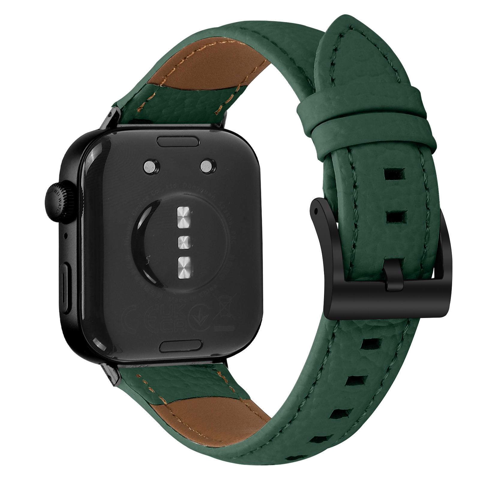 Litchi Textured Genuine Cow Leather Strap with Electroplated Buckle for Huawei Watch Fit 4 Pro/Fit 4/Fit 3 Pointed-End Watch Band