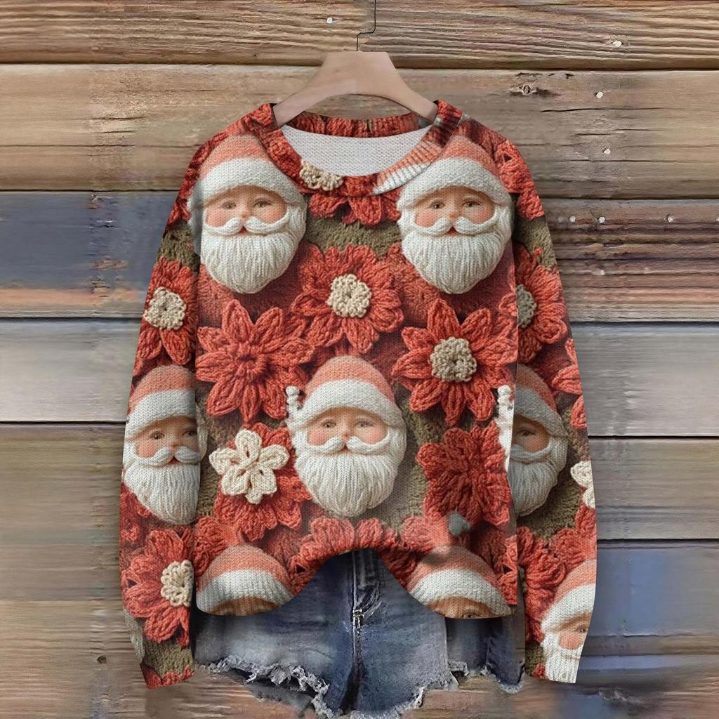 Pulls à manches longues pour femmes Col O Décontracté Mignon Tricot Imprimé Pull Oversize