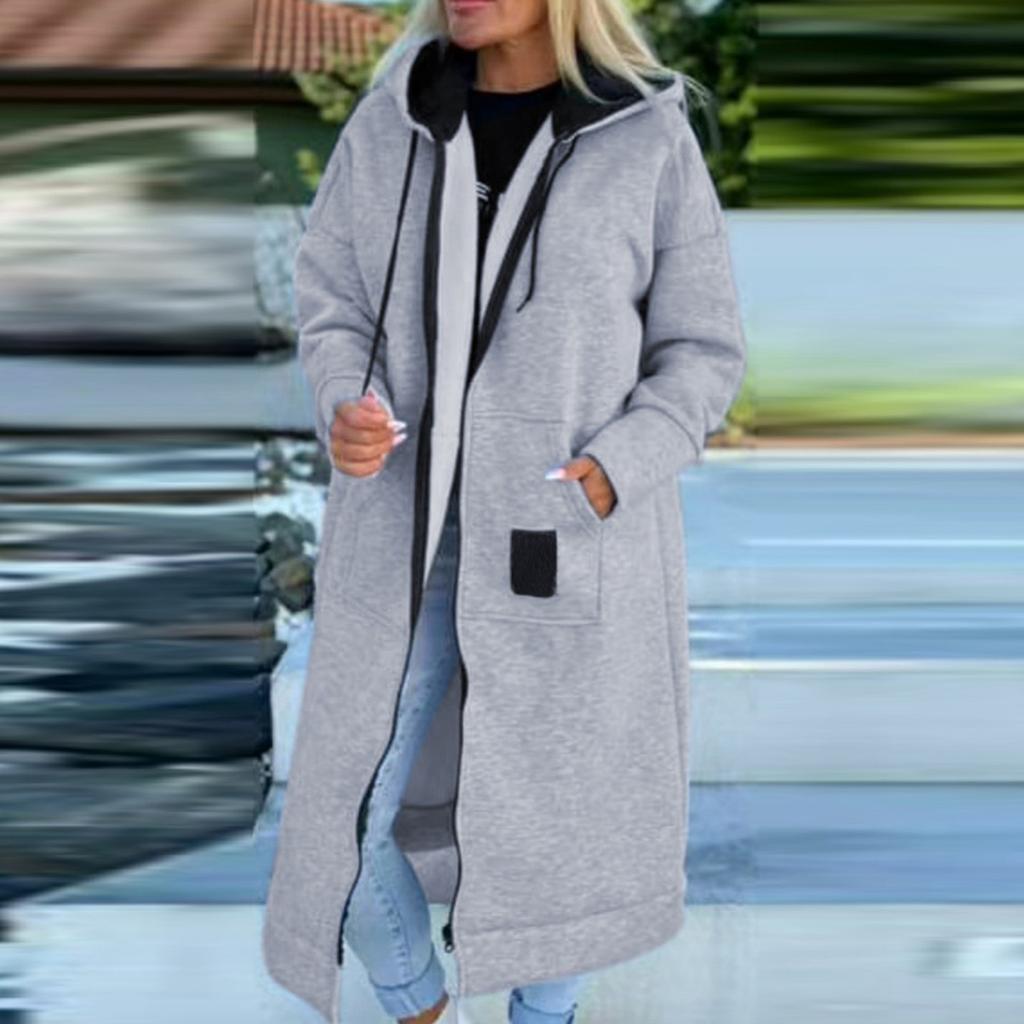 Women's Fashion Jacket Casual Solid-color Long-sleeved Cardigan Hoodie Long Coat