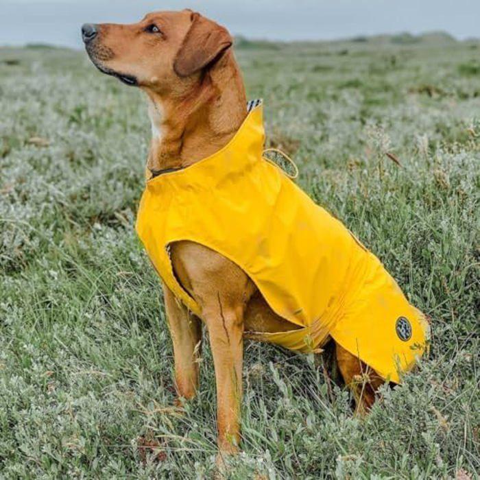 Nepromokavý kabát pro psa HUNTER Milford s otvorem pro postroj a obojek žlutý 35 cm