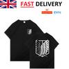 Attack On Titan AOT T Shirt Anime Graphic Tee Logo Emblem Black Top UK