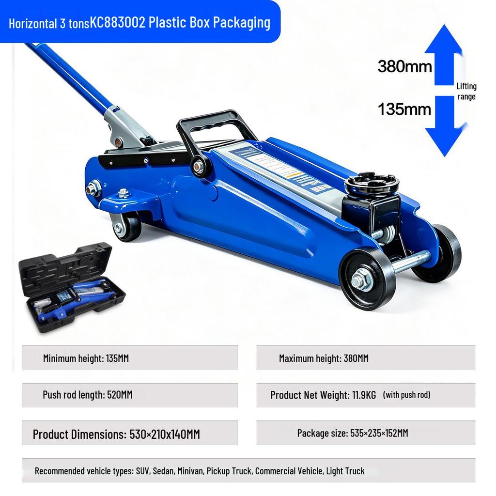 2-Ton Horizontal Hydraulic Car Jack for SUVs – 3T Tire Change Tool