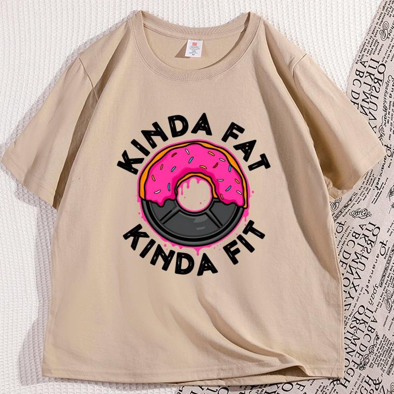 Gym Workout Kinda Fat Kinda Fit Funny Doughnut Tshirt for Man Casual Cotton Short Sleeve Tshirt Casual Streetwear Mens