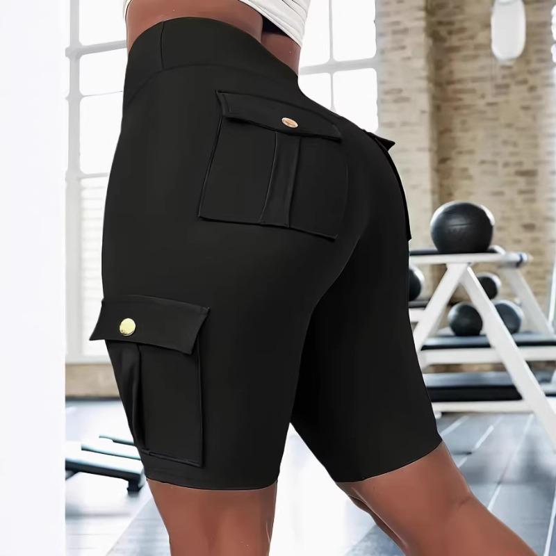 Breathable hip lift button pocket sports yoga shorts women's spring and summer leggings