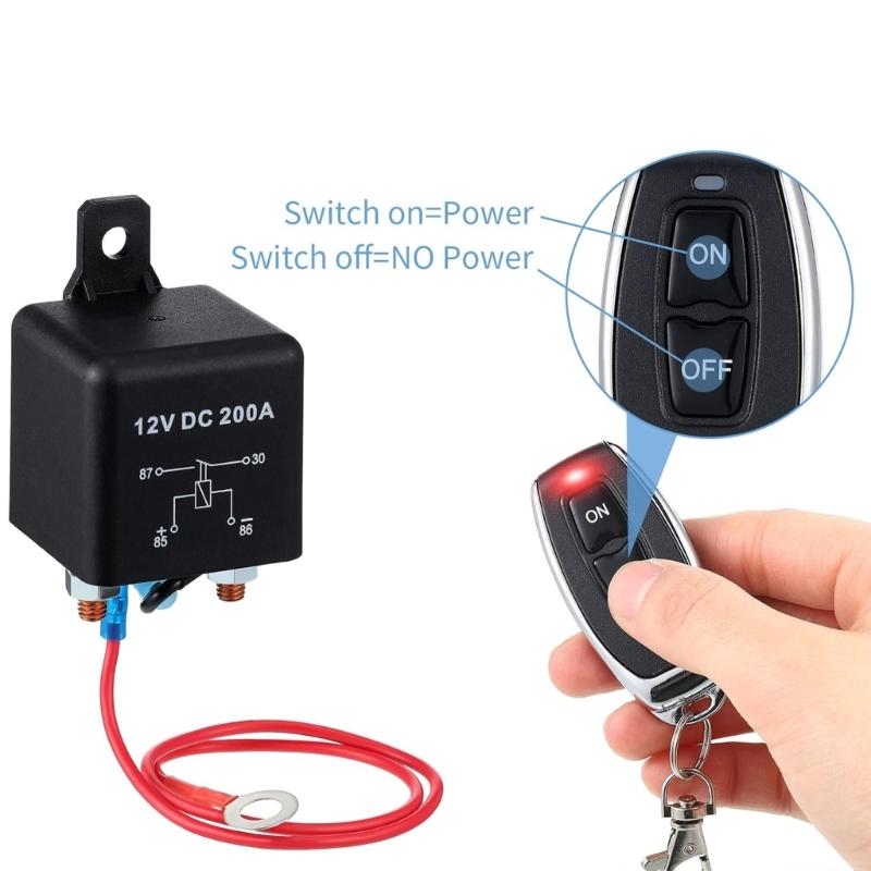 Remote Battery Disconnect Switch 200A, DC12V Top Post Negative Battery Shut Offs Switch for Car Truck Vehicle