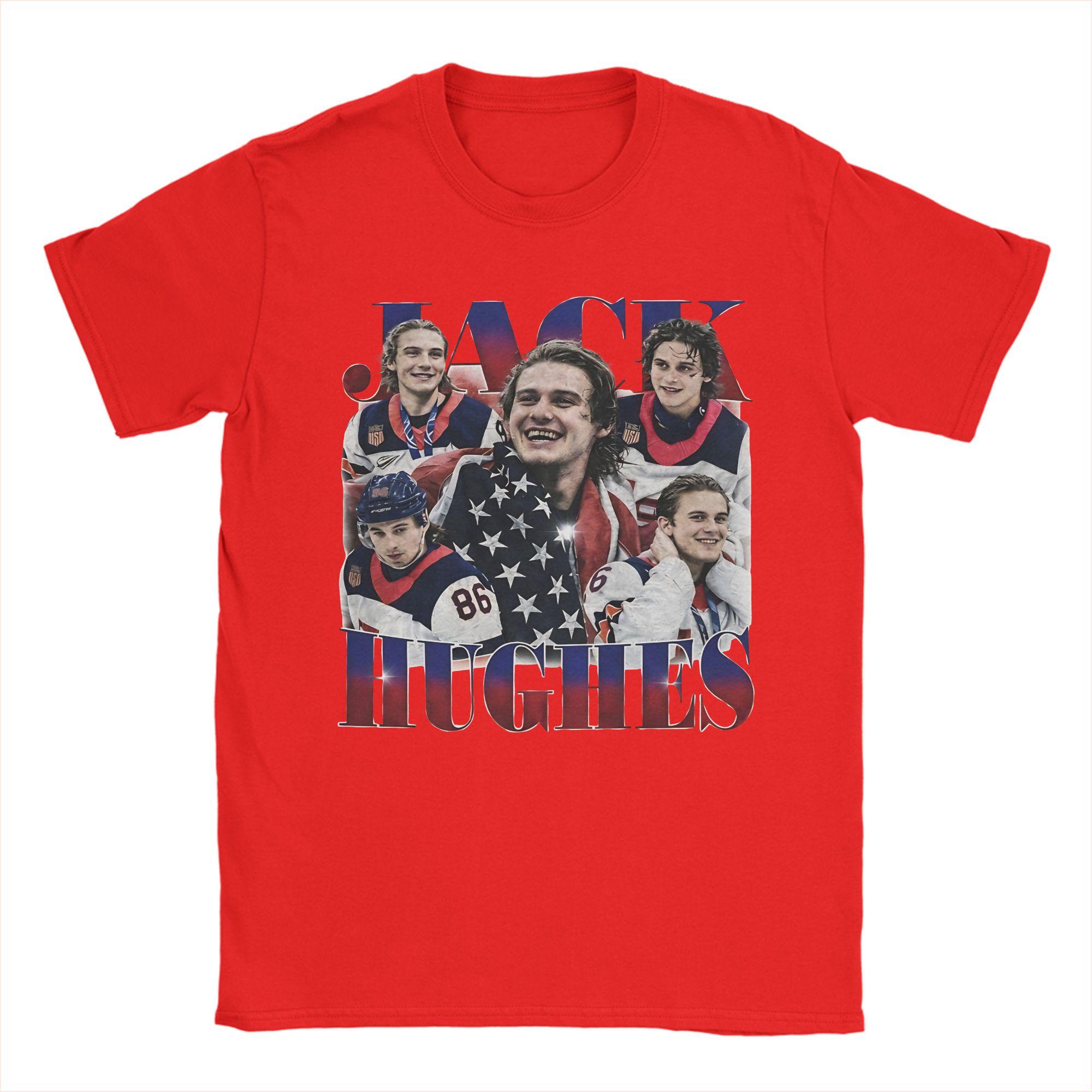 Printed Jack Hughes Smile USA Hockey Golden Goal T Shirt For Unisex Cotton Tee Shirt Short Sleeve Tops S