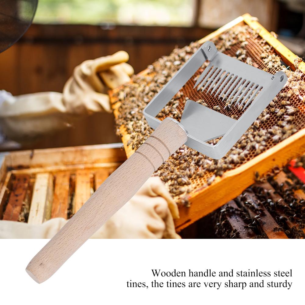 Honeycomb Honey Stainless Steel Scraper Beekeeping Tine Uncapping Fork Hive Wooden Handle
