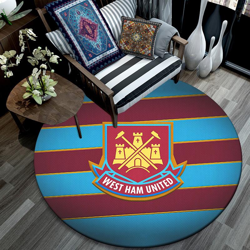 West Ham United2 Round Area Rug,Carpet Rug for Living Room Bedroom Sofa Playroom Decor,Non-slip Floor Mat