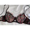 French Heart Print Transparent Lingerie Set Ultra Thin Underwire Bra Lace Sexy Push Up Gathering Small Breast Boost Hot Selling