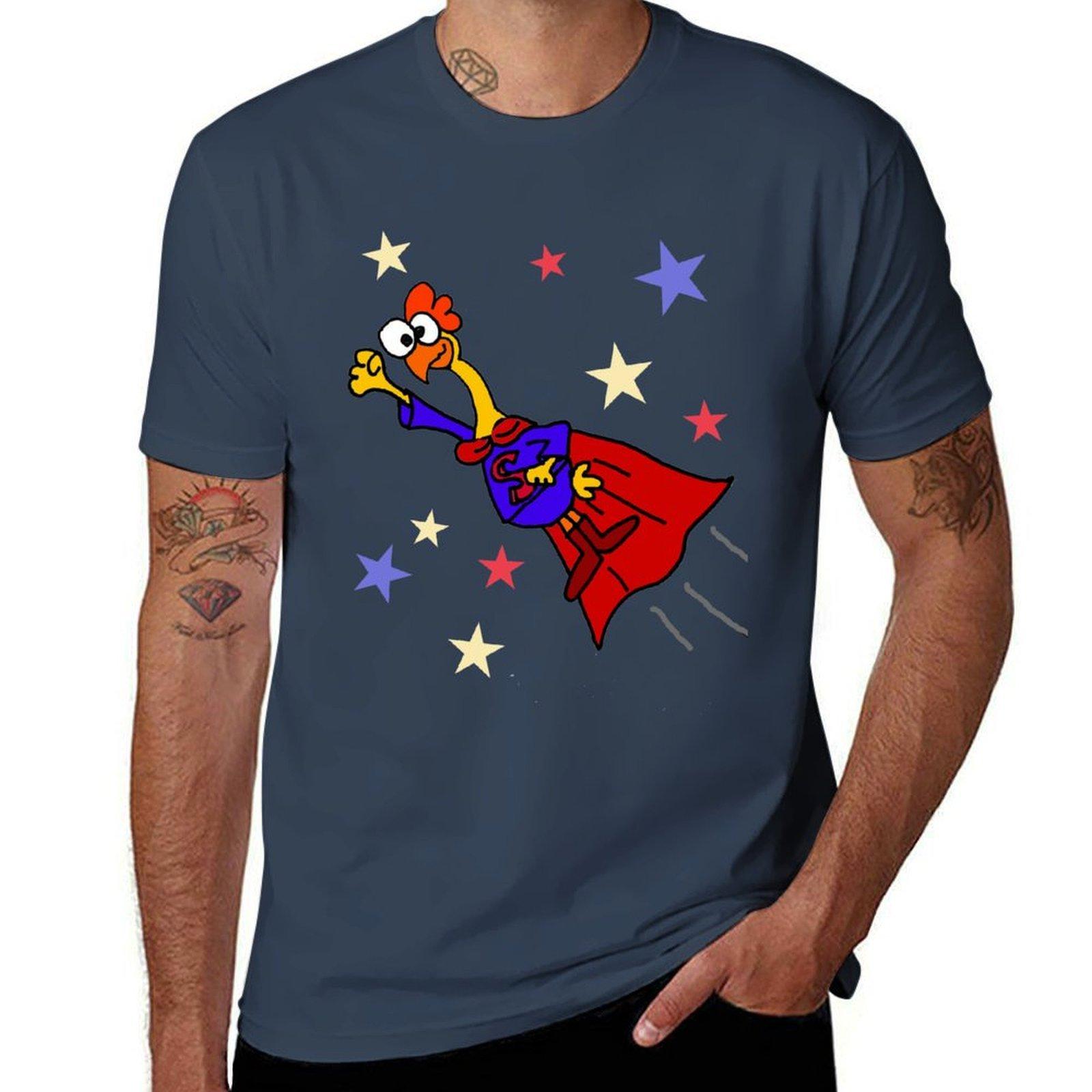 Funny Rubber Chicken Superhero Cartoon Tshirt Fashion Casual Short Sleeve Tshirt S
