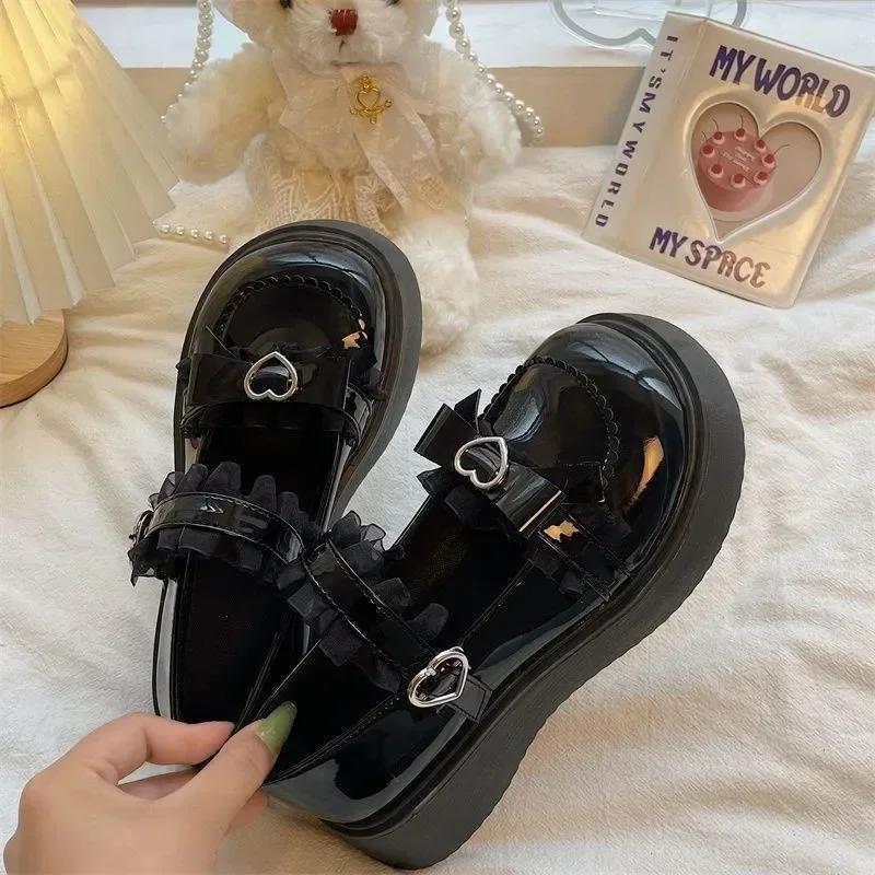 Loafers Round Toe Thick Lolita Mary Jane Cute Women Shoes with Bow Sweet Simple Fashion Versatile Casual Zapatillas De Mujer