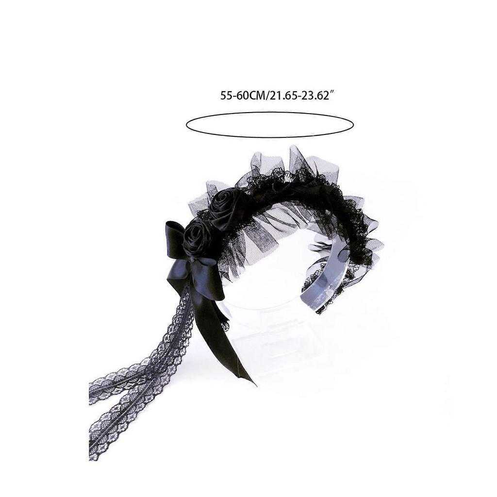 Gothic Lolita Headband Flower Hairpin Black Hair Hoop for Head Bands Headpiece Hair Decor Gifts for Best Friends