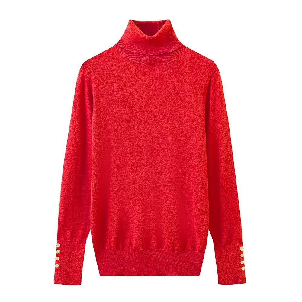 

European & American Women s 2024 Autumn/Winter High Neck Knit Sweater - Solid Color, Plain Design Small