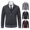 Herr Stickad Kappa Ståkrage Lång Ärm Hel Dragkedja Jacka med Fickor Rutigt Tryck Höst Vinter Vardagliga Stickade Kläder