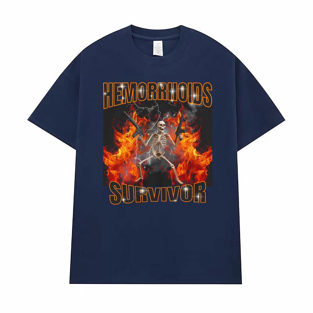 Hemoroidy Survivor Gen Z Humor Prokleté Grafické Tričko pro Muže Ženy Retro Gotické Tričko Oversized Volné Vysoce Kvalitní Trička