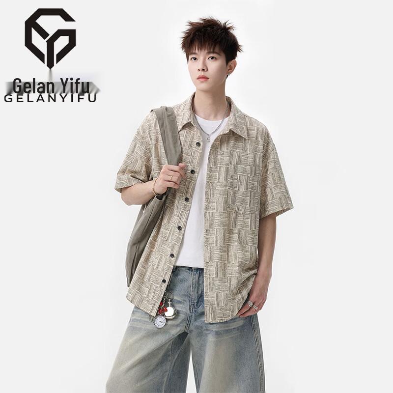 GELANYIFU Men s Retro Textured Short Sleeve Shirt 3XL