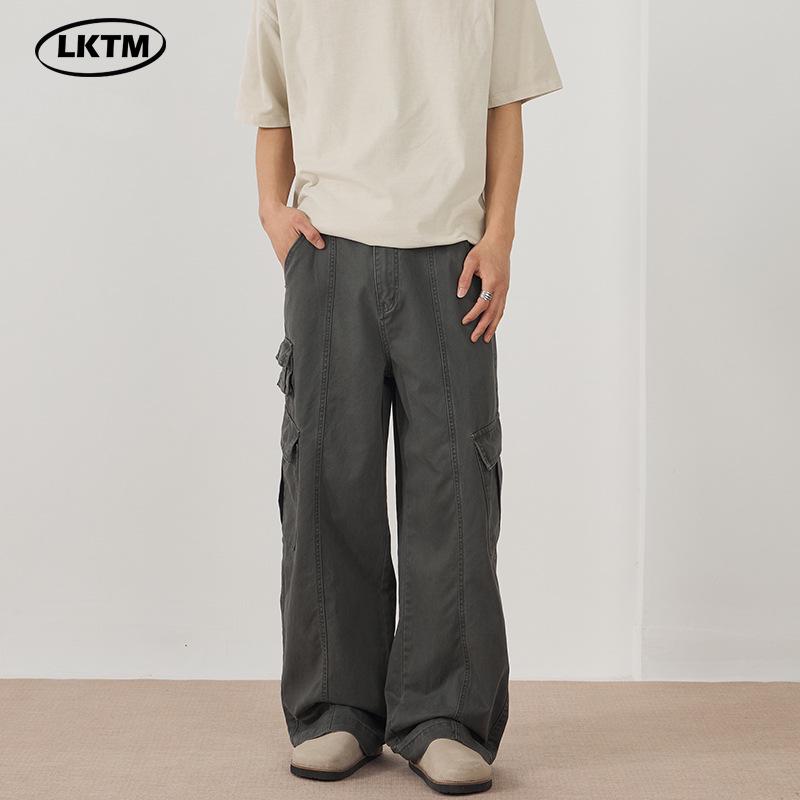 

LKTM American Retro Men s Wide-Leg Cargo Pants with Large Side Pockets XL (135-150 lbs) сірий колір