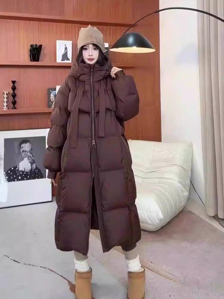 Black Winter Fashion Thick Cotton Coat Women 2024 New Retro Parka Jacket Korean Oversized Chic Loose Hooded Casual Long Overcoat