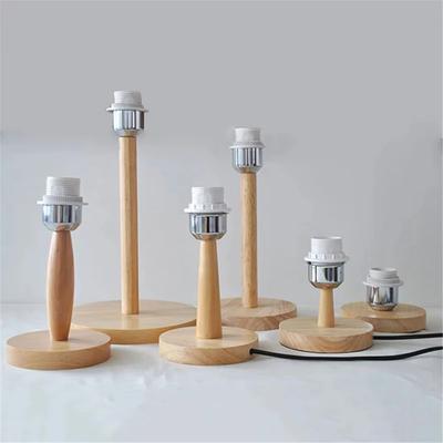Base Redonda Sólida de Madeira com Interruptor Liga/Desliga de Cordão para Lâmpada de Mesa, Suporte para Lâmpada E27 de Encaixe para Iluminação Doméstica