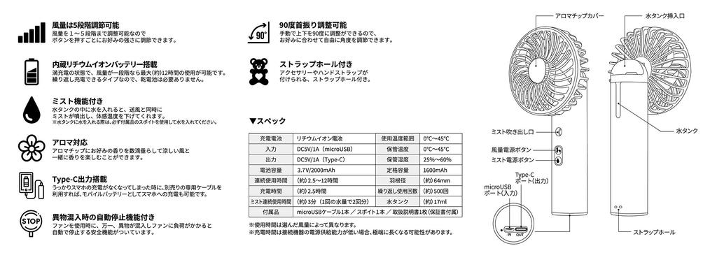 Fujimoto Dengyo Mist Fan Aroma Compatible Portable Fan with Mist Function Silver Small OFH-03SV