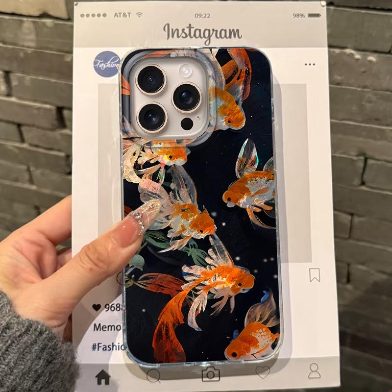 

Чехол для телефона Luckly Koi Goldfish Carp Girls Women для Apple iphone 16pro 15 16 14 13 Pro Max 16e 12 11 7 8 Plus XR SE Fundas Cover ipone 16e белый