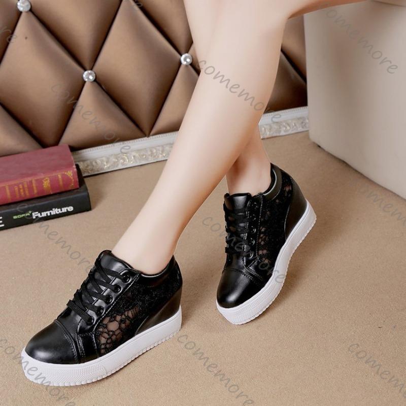 Comemore Spring and Summer White Sneakers Shoes Casual Increased Height Mesh Breathable Sports Women's Shoes Flat Bottom Tennis